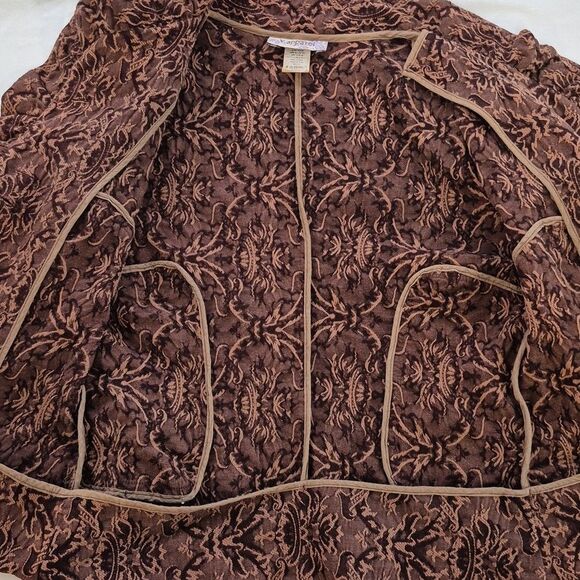 Vintage 90s Y APPAREL Women's Jacket Self Belt Standup Ruffle Collar Brown Small - Picture 7 of 15